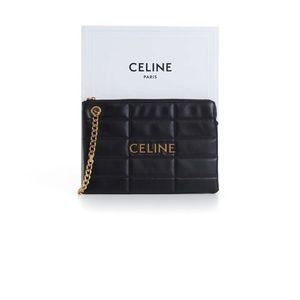BNIB- Celine small black quilted calfskin pouch with gold chain